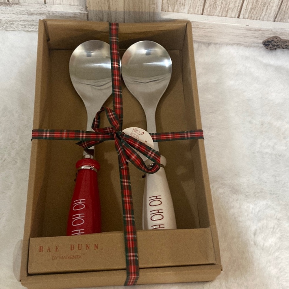 Rae Dunn Christmas HoHoHo Silver and Red Serving Spoon Set